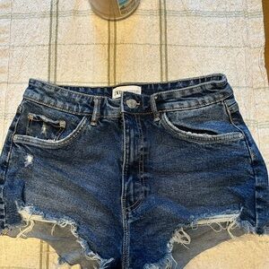ZARA Blue Jean Shorts Distressed High-Waisted